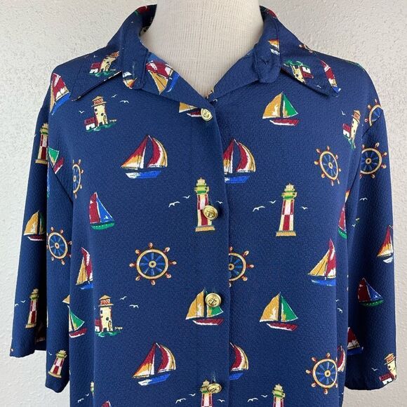 Bon Worth Nautical Themed Button Down Short Size XL EUC - Picture 2 of 8